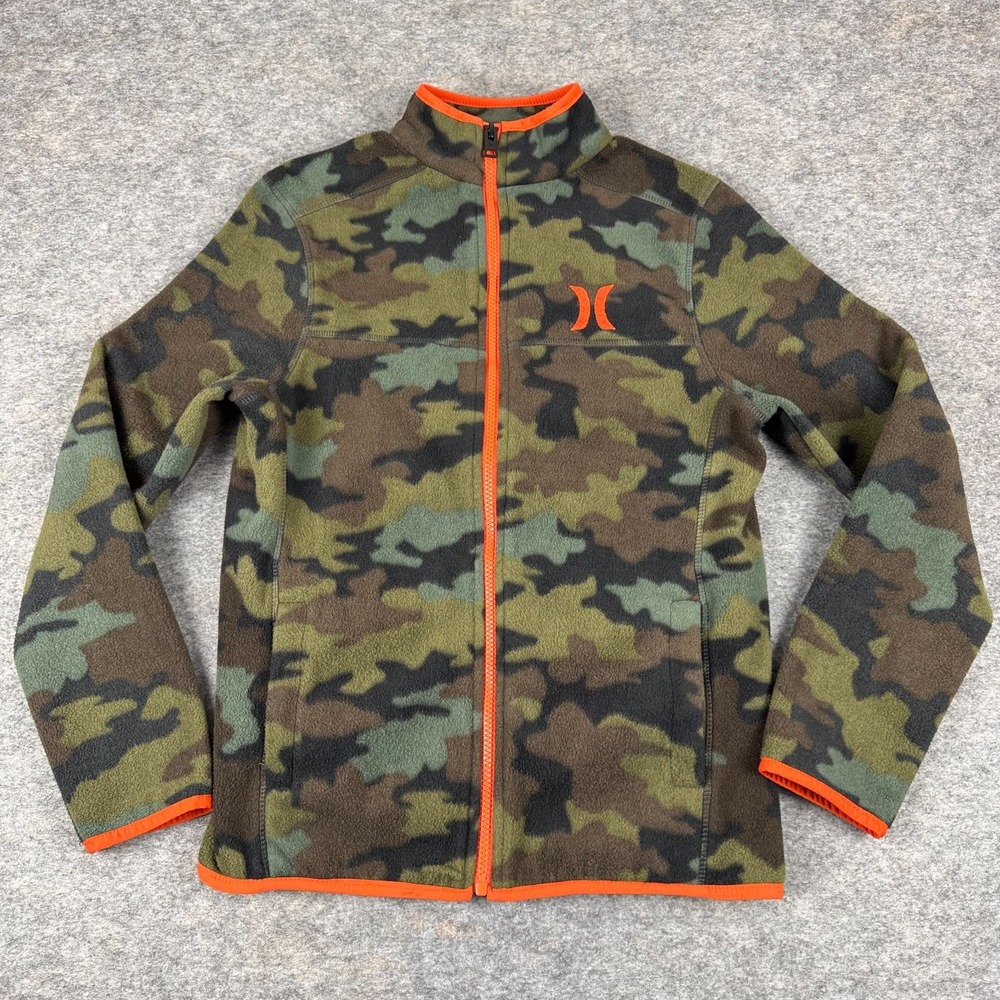 Hurley Fleece Jacket Full Zip Camo Camouflage Green Boys Large L